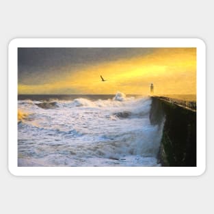 Tynemouth Pier storm in the style of Cezanne Sticker